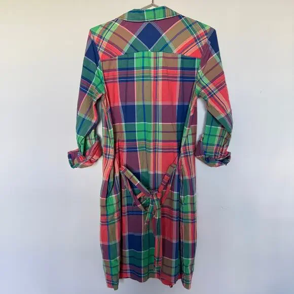 Talbots Womens Madras Shirt Dress 10 Belted Colorful Patchwork Career Teacher - Picture 7 of 7